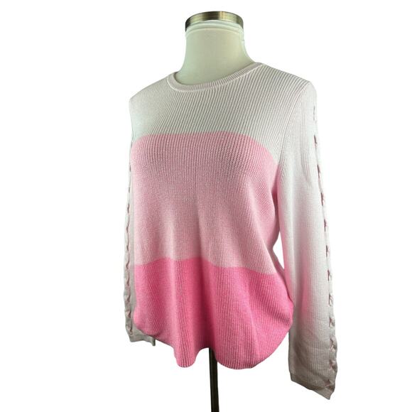 Lilly Pulitzer Carin Sweater Knit Pink Ombre Colorblock Eyelet Sleeves Size XL - Picture 3 of 13